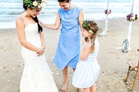 Cheerful bride at the beach