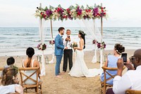 Young bride and groom at their beach wedding