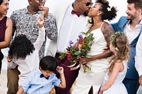 Happy bride and groom in a wedding ceremony at a tropical island