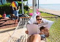 Family at a tropical resort