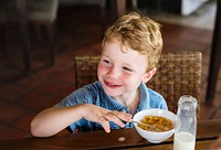 Little boy at a hotel breakfast