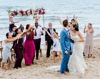 Bride throwing the bouquet at wedding