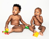 Studio shot of babies wearing diapers