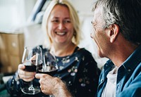 Couple celebrating by having a glass of wine
