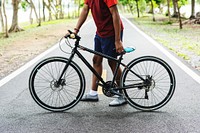 Cyclist preparing to ride a bike