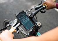 Map application on a device on a bike handle grips