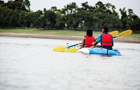 Couple canoeing in a lake
