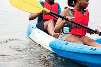 Couple canoeing in a lake