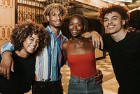 Friends hanging out outside a cinema