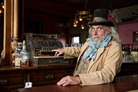 Historic re-enactor Dave Johnston at South Park City Museum, a collection of historic buildings in Fairplay, Colorado.