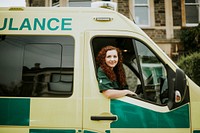 Woman driver inside an ambulance