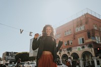 Model posing on the street of Venice Beach