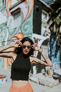 Model posing on the street of Venice Beach