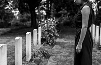 Young widow at the grave