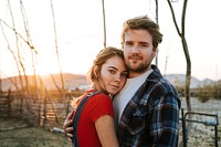 Portrait of a young farmer couple in love