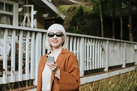 Cool albino girl in a brown coat