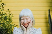 Portrait of a cute albino girl