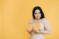 Beautiful woman with fruit boobs