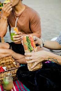 Fresh vegan sandwiches at the beach