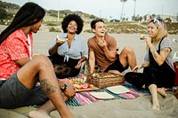 Friends having a picnic at the beach