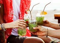 Diverse friends enjoying a beach party