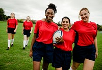 Happy rugby players walking together