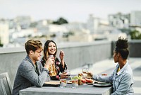 Friends having a rooftop party in San Francisco