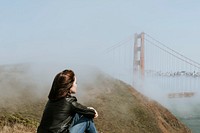 Woman enjoying the view of the Golden Gate Bridge in San Francisco