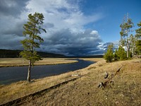 The Madison River winds through Yellowstone National Park, in the northwest corner of the western state of Wyoming. Original image from <a href="https://www.rawpixel.com/search/carol%20m.%20highsmith?sort=curated&amp;page=1">Carol M. Highsmith</a>&rsquo;s America, Library of Congress collection. Digitally enhanced by rawpixel.