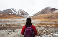 Female traveler in the Himalaya mountains
