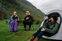 Group of campers in the Scottish Highlands