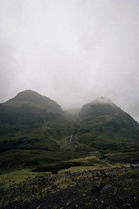 Mist and terrain at Glen Etive, Scotland