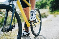 Closeup of a man wearing cycling shoes