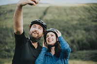 Couple taking a selfie on a bike ride