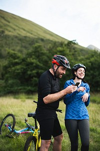 Cyclists checking the route on a phone