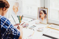 Artist enjoying in her studio