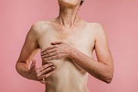 Elderly woman being aware of breast cancer