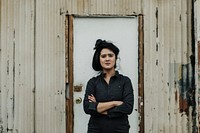 Female carpenter at her wood shop