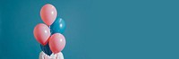 Woman with pink and blue balloons social banner