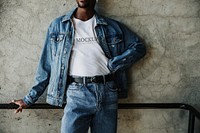 Black man wearing a silk screen white t-shirt mockup