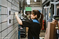 Female mechanic scheduling on a white board in the garage