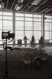 Rock band music video shoot, behind the scenes