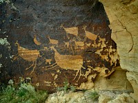 A cove where ancient civilizations' petroglyphs (rock engravings) have been discovered on the JE Canyon Ranch, a former working cattle ranch turned 50,000-acre conservation laboratory for the Nature Conservancy, which bought the little-known but scenery- and biodiversity-rich site in 2015.