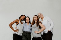Cheerful diverse women in a white room