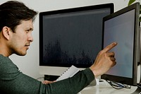 Businessman working on a computer screen mockup