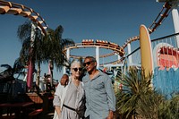 Cute senior couple at an amusement park