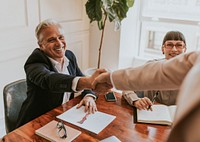 Happy diverse business people making a deal