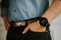 Closeup of a smartwatch on a man&#39;s wrist mockup