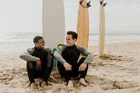 Happy surfers at the beach