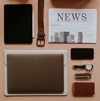 Digital device mockup with daily essential set